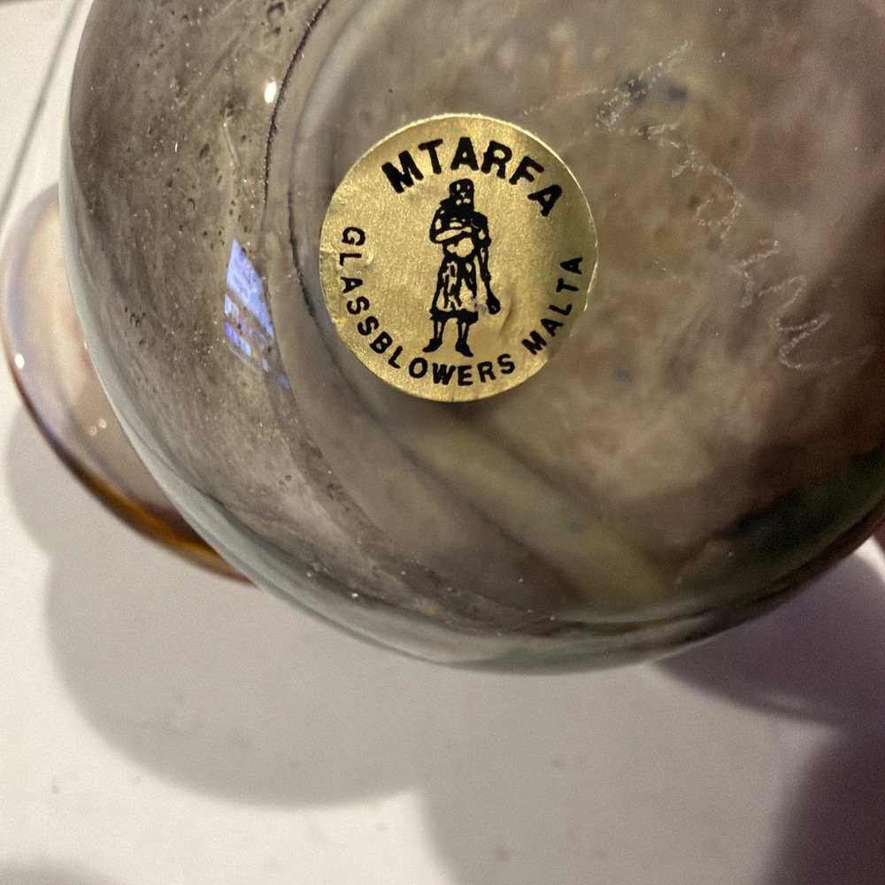 Vtg RARE Mtarfa Glassblowers Malta Signed Jack In The Pulpit Vase Valletta Glass - Picture 5 of 9